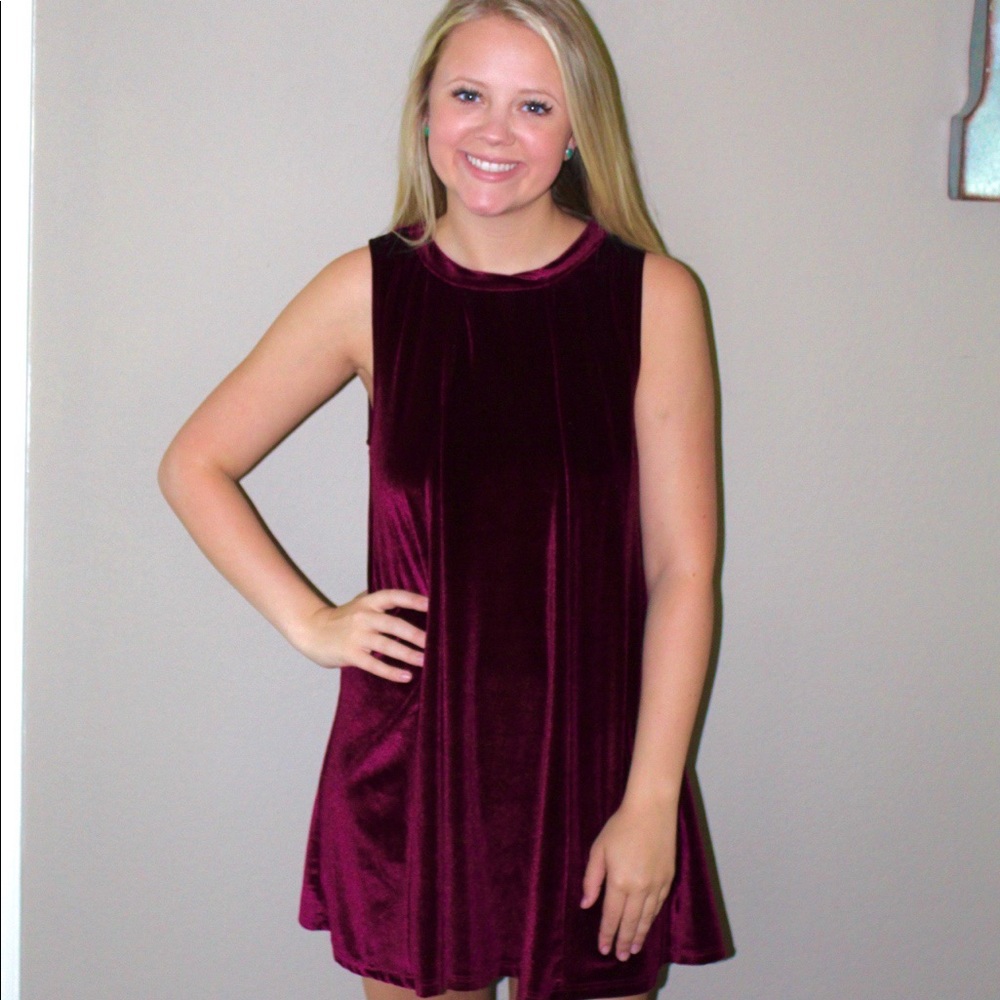 Burgundy crushed velvet dress!